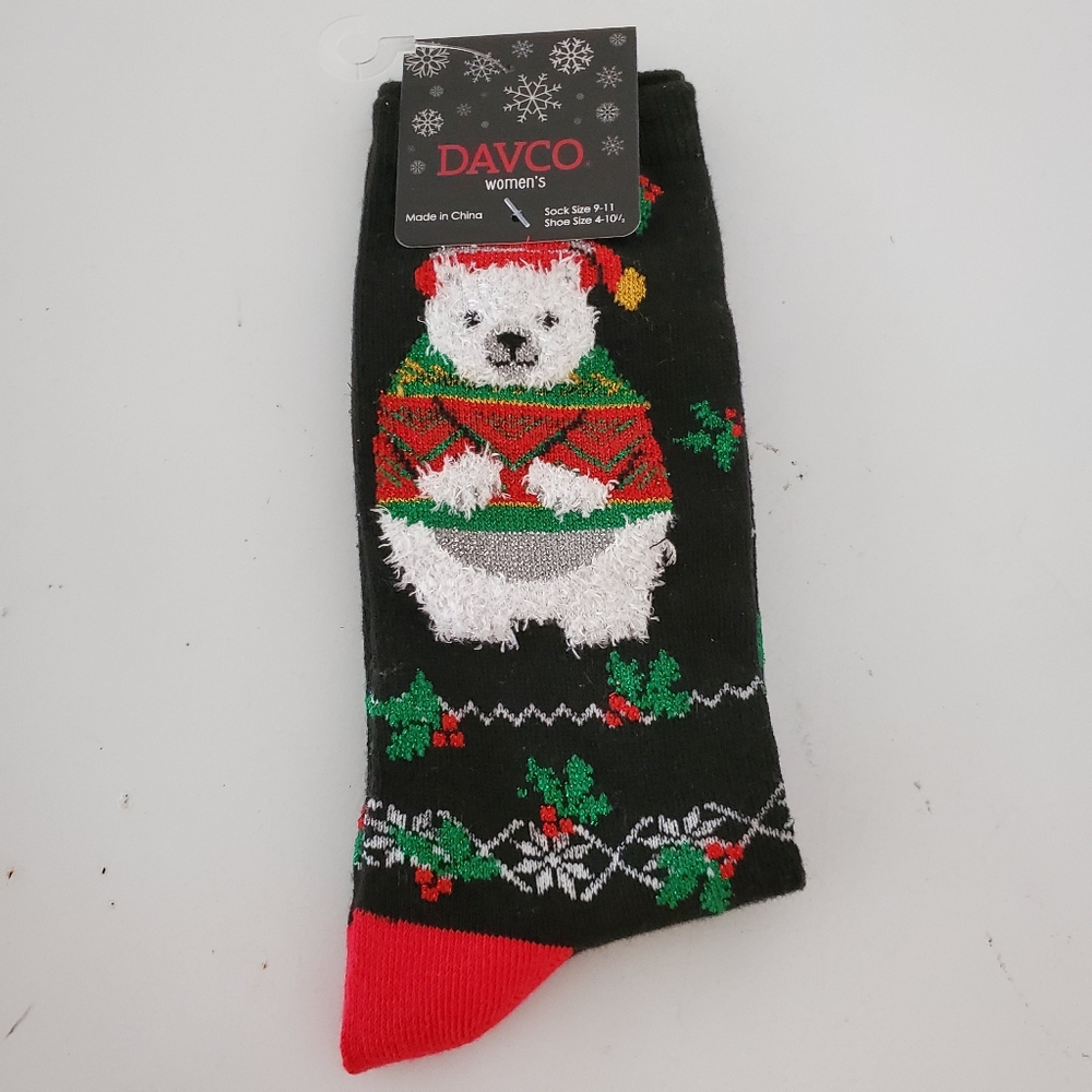 Davco Black Socks Polar Bear Christmas 4-10.5